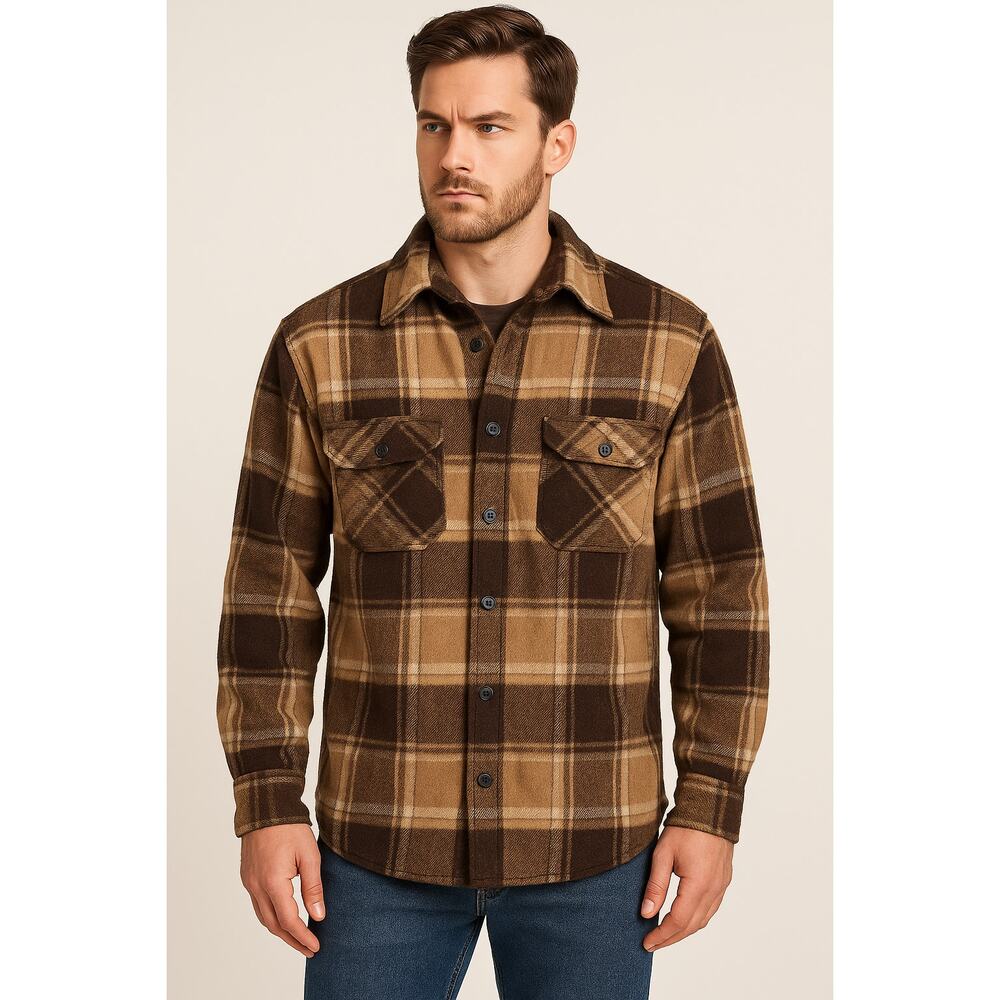 Vintage Alexander’s C.P.O. Plaid Wool Shirt Jacket Brown Tan Anchor Buttons Med